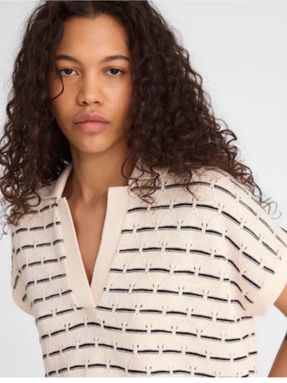 Madewell Pointelle-Stitch Polo Sweater Geometric Knit Polo in White & Black Size